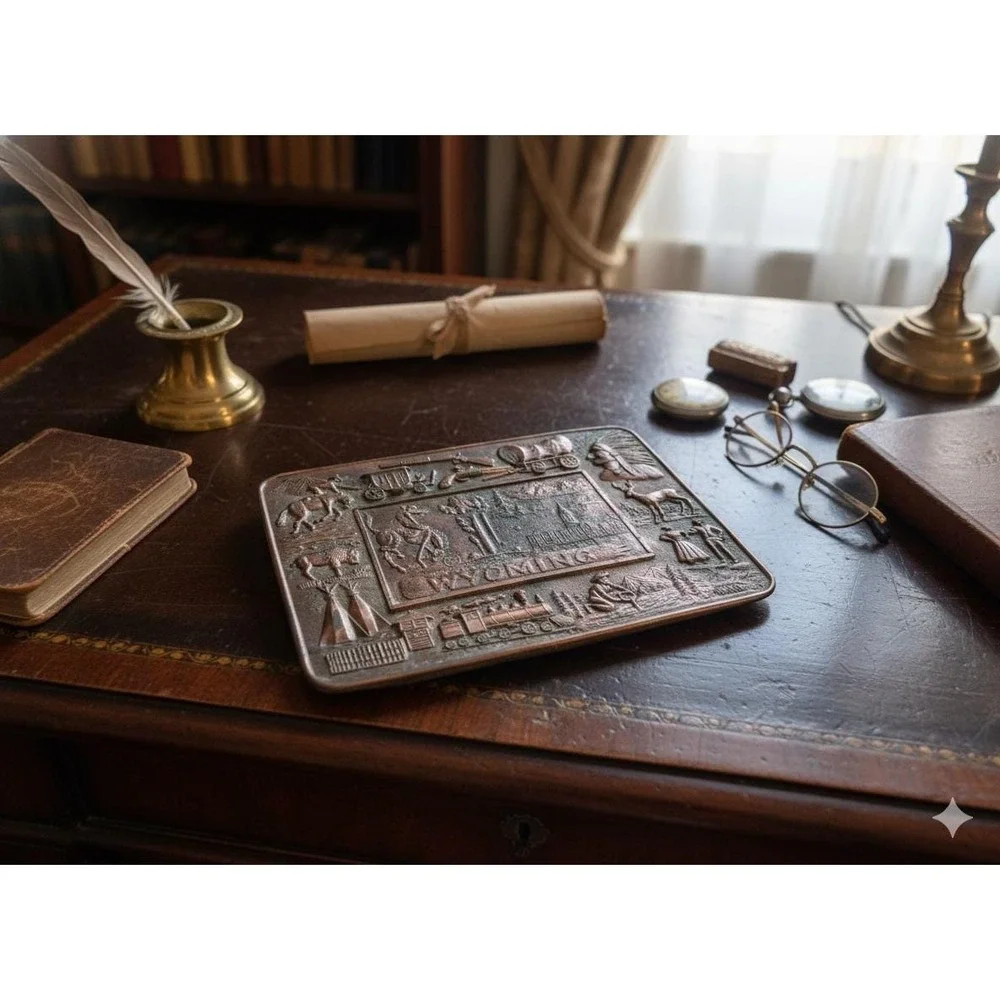 Vintage 6.5x4.75 Inch Copper Souvenir Tray, Late 20th Century Wyoming